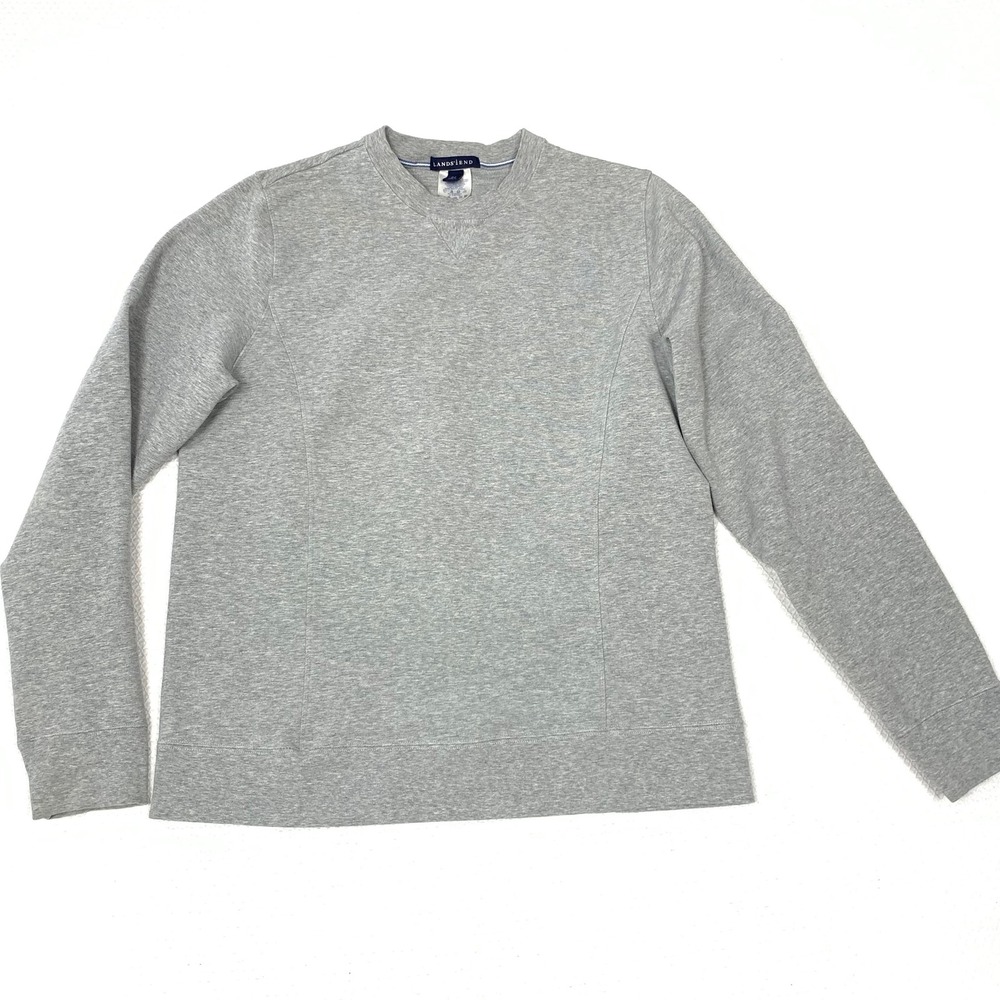 Lands End Serious Sweats Crewneck Womens MT 10 12 Heather Gray V Stitch